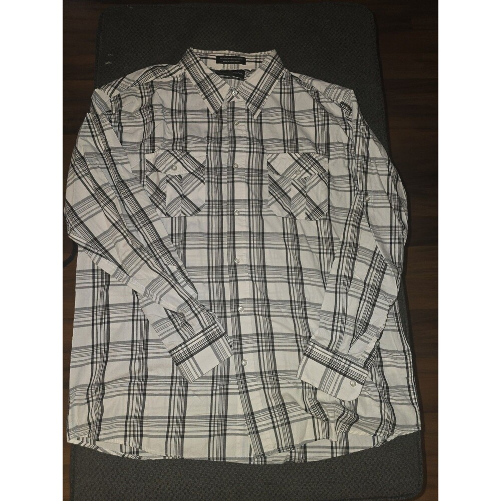 Beverly Hills Polo Club Mens XXL Plaid Button Up Shirt Long Sleeve Black Gray 2X